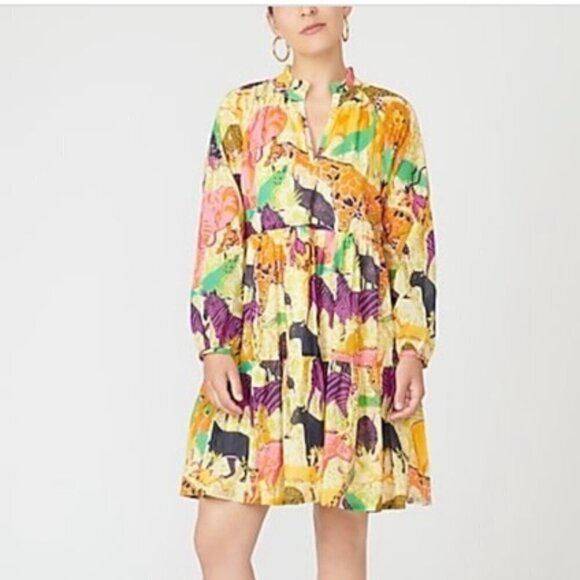 J. CREW Tiered Popover Dress in Ratti Safari Print AP199 - Picture 2 of 14